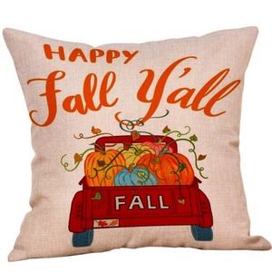 Happy Fall Ya'll Linen Throw Pillowcase NWOT